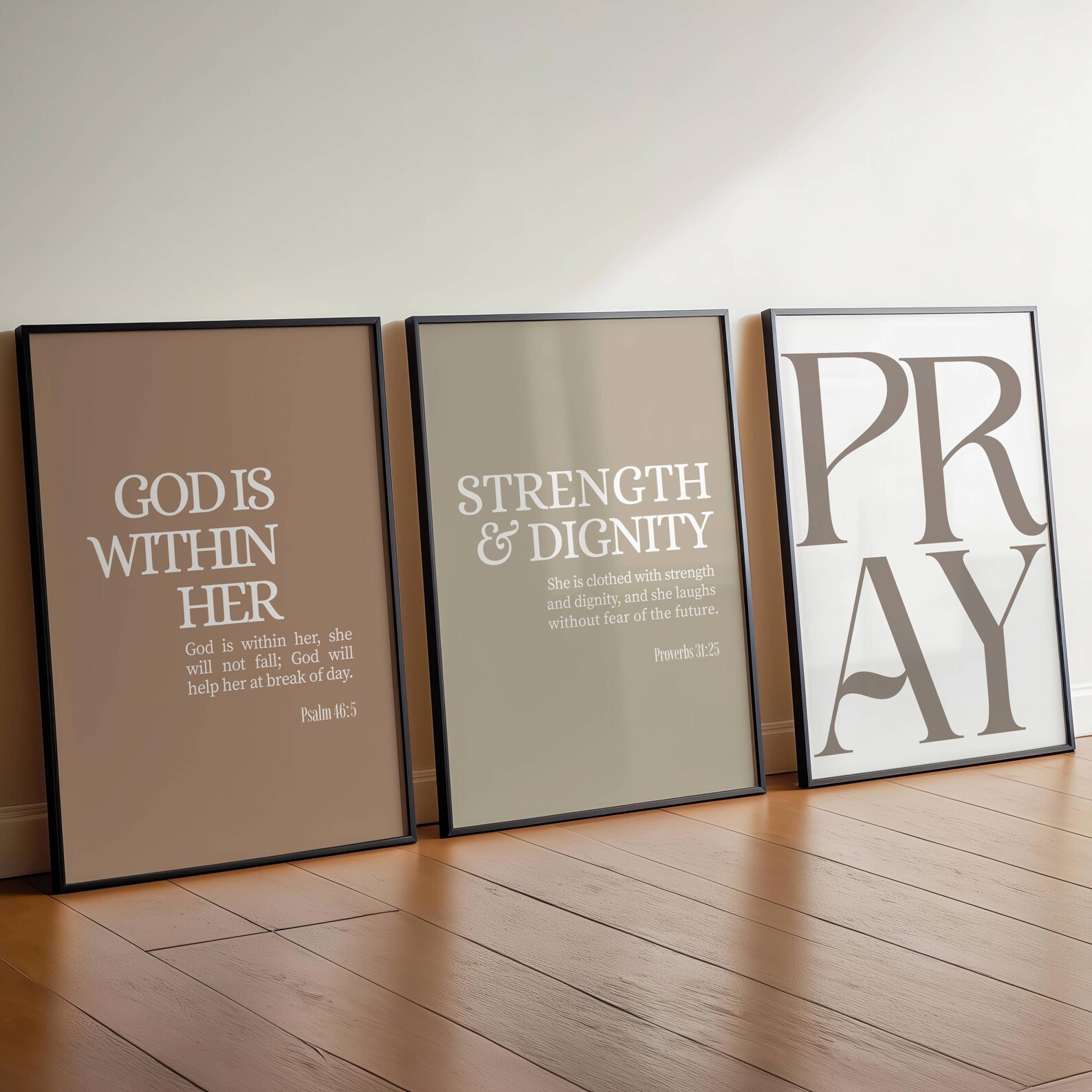 Modern Christian Wall Art Set of 3, Printable Scripture Prints, Neutral ...