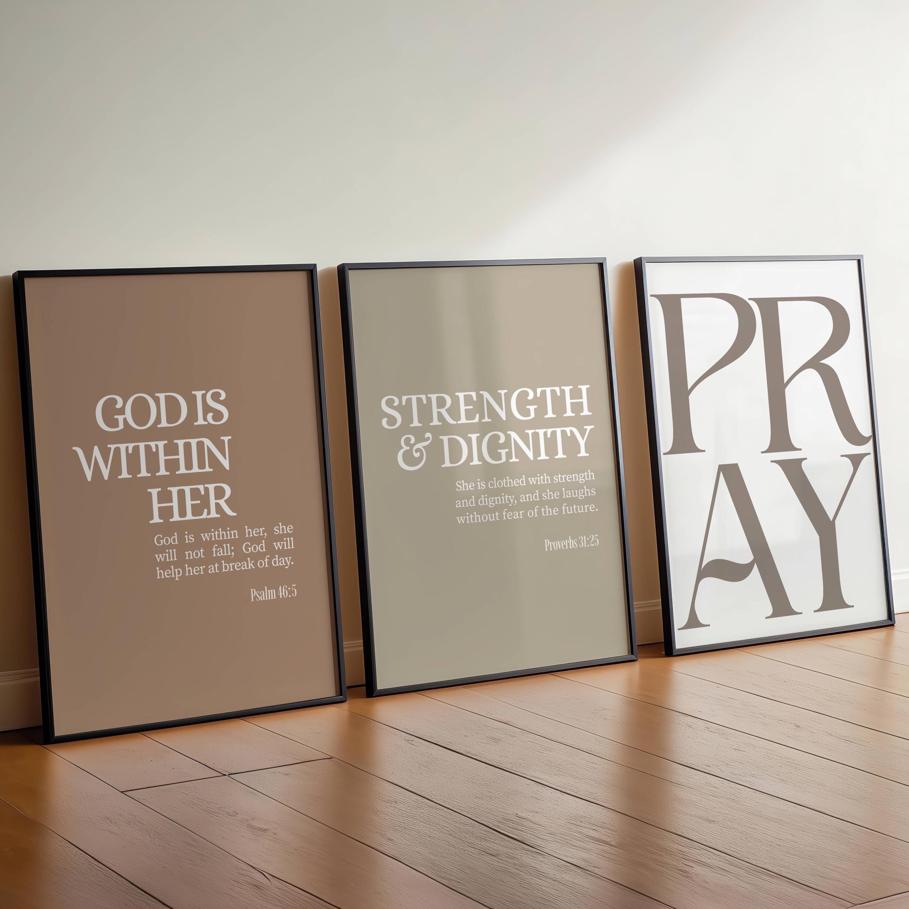 Modern Christian Wall Art Set of 3, Printable Scripture Prints, Neutral ...
