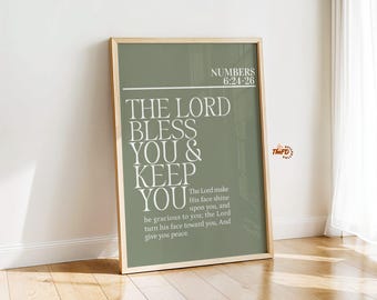Numbers 6:24-26 Printable Bible Verse Wall Art, Neutral Green Scripture Print, Faith Home Decor, Housewarming Gift, Minimalist Poster