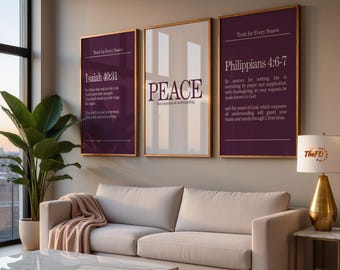Modern Christian Prints Set of 3, Faith Wall Art, Peace Scripture Print, Philippians 4 Isaiah 40:31 Bible Verse Poster, Christian Girl Decor