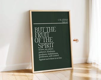 Fruit of the Spirit Wall Prints, Galatians 5:22-23 Scripture Home Decor, Modern Christian Wall Art, Green Digital Bible Verse Poster