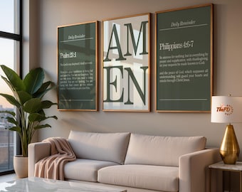 Christian Prints Set of 3 Wall Art, Modern Scripture Home Decor, Psalm 23 Digital Bible Verse Poster, Amen Print, Printable Faith Wall Art
