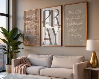 Modern Christian Art Set of 3, Elegant Faith Posters, Christian Girl Decor, Bible Verse Printable Bundle, Neutral Scripture Prints