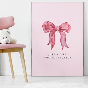 Póster cristiano de Coquette Bow: Arte bíblico rosa (descarga digital) para mujeres y adolescentes