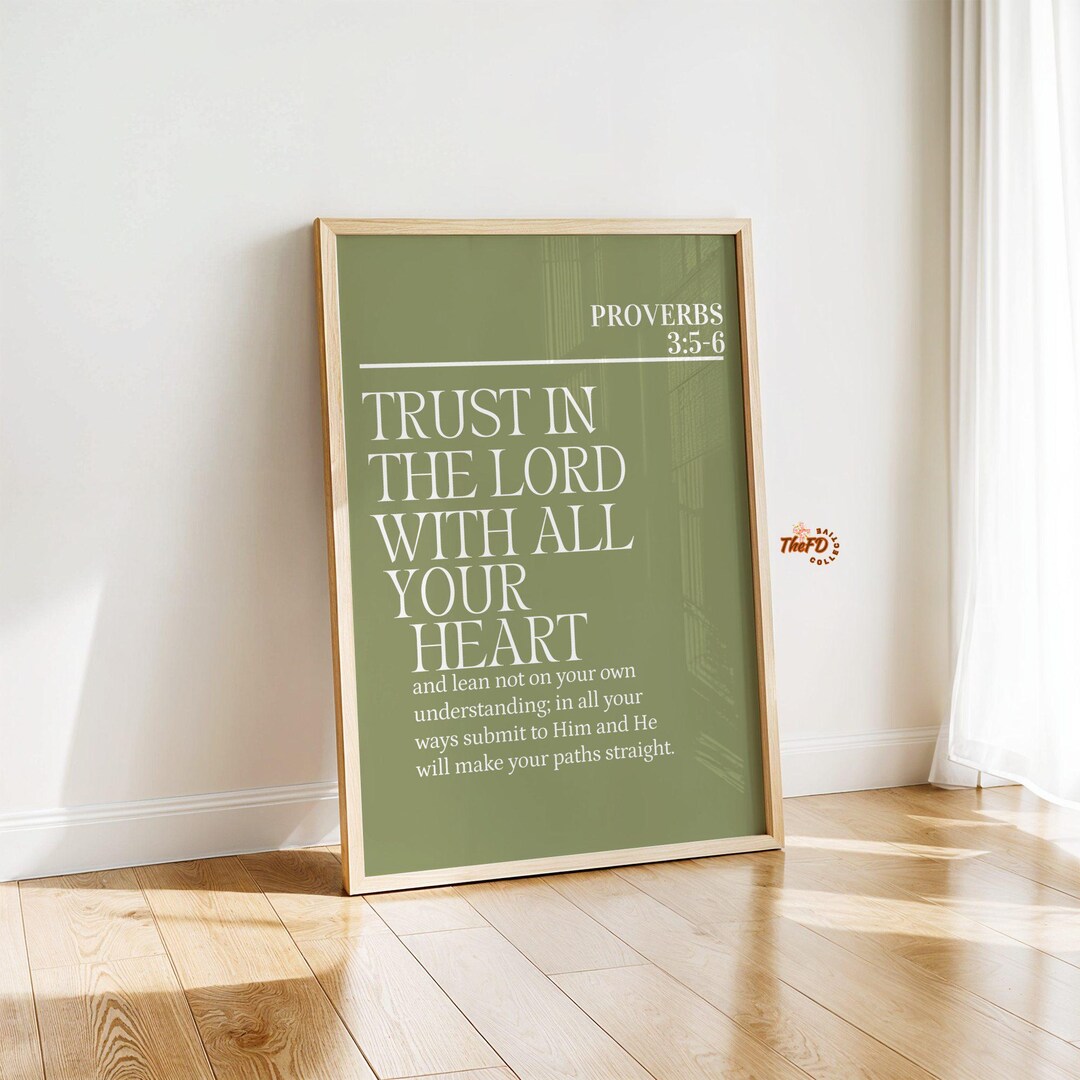 Proverbs 3:5-6 Bible Verse Wall Art Printable, Trust in the Lord ...