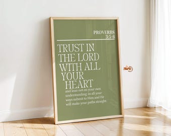 Proverbs 3:5-6 Bible Verse Wall Art Printable, Trust in the Lord Scripture Print, Christian Home Decor, Digital Minimalist Faith Poster
