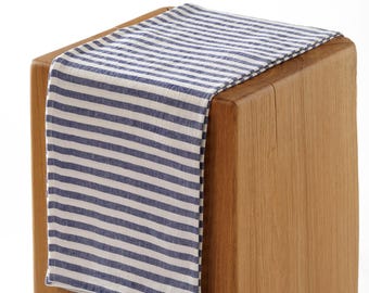 Handmade Linen Beach Blanket: Blue Striped, Soft & Quick-Dry