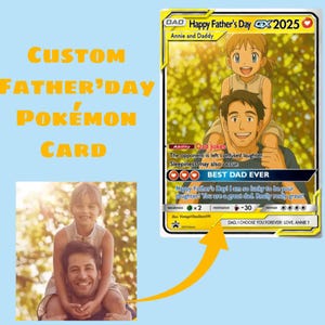 Carte Pokémon personnalisée pour la fête des pères - cadeau d'art photo personnalisé pour papa, portefeuille souvenir d'un enfant ou d'un bébé, carte meilleur papa 2025
