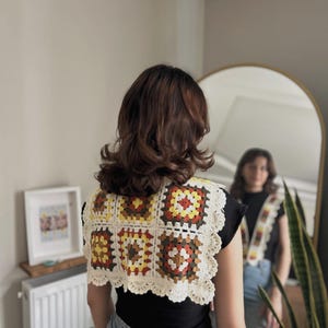 Handmade Crochet Granny Square Shawl: Vintage Boho Festival Wrap