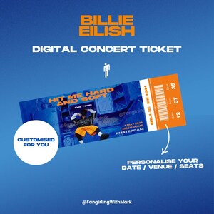 Personalisiertes Billie Eilish „Hit Me Hard and Soft“ Tourticket - Personalisiertes Konzertandenken, digitaler Download