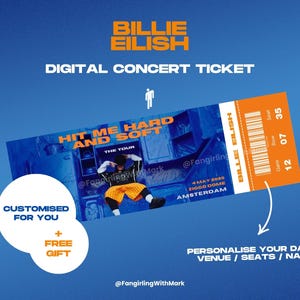 Custom Billie Eilish “Hit Me Hard and Soft” Tour Ticket – Personalised Concert Keepsake, Digital Download