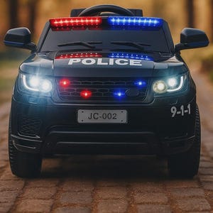 12V 電動乗用パトカー 子供用 - 大型、耐荷重50kg、リモコン、充電式、音楽機能、ダブルドライブ、4輪