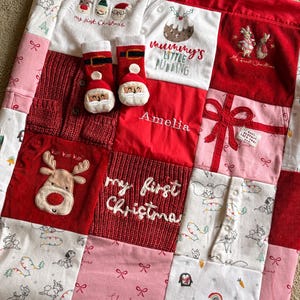 Baby’s 1st Christmas Clothes Keepsake Santa  Sack Custom Patchwork from Baby's First Clothes Present Sack with Keepsake clothes