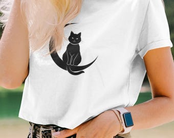 Chic Cat Lover Boxy Tee, Women's Casual Top