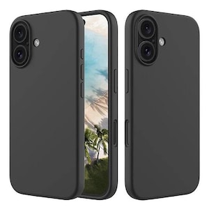 以下が含まれることがあります： マット仕上げの黒い携帯電話ケース。ケースには、デュアルレンズカメラの切り抜きとボタンカバーが付いています。携帯電話の画面には、ヤシの木のある熱帯のシーンが表示されます。
