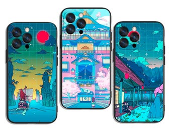 Arcade Era Anime World in Pixel Grid Trendy and Protective Case Cover Art for All iPhone & Samsung Galaxy Models
