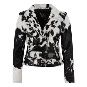 Damen Rindsleder Hair-On Jacke Natürliche Kuhhaut Western Style Mantel