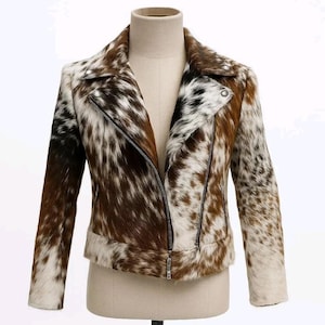 Haare auf Kuh-Haut-Lederjacke Western Custom Rindsleder Cowgirl Bikerjacke