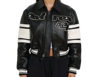 AVIREX Icon Cropped Women American Bomber Flight Leather Jacket