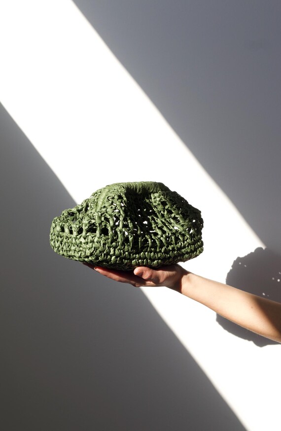 Bolso de rafia verde oliva Monedero de paja tejido a mano