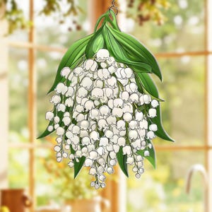 Lily of the Valley Acrylic Suncatcher, Faux Stained Glass Window Hanging, Gift for Garden & Nature Lovers, Spring Flower Suncatcher Decor