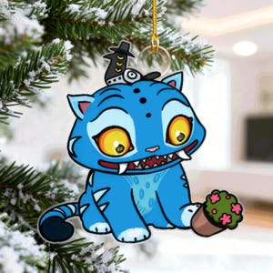 Acrylic Ornament: Derpy Blue Tiger Cactus Pot Huntrix K-Pop Demon Hunters Cute Mascot Decor