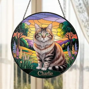 Custom Cat Suncatcher With Name, Pet Memorial Ornament, Personalized Puppy Loss Gift, Custom Dog Portrait from Photo, Stained glass dog