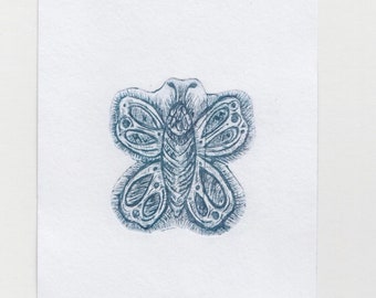 Butterfly Mini Print -Original Drypoint Etching / A6 Tiny Art