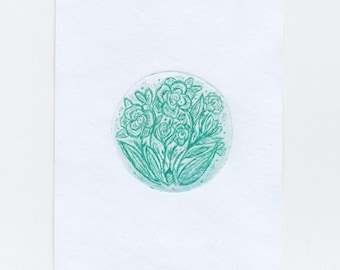 Mini Print Flowers -Original Drypoint Etching / A6 Tiny Art