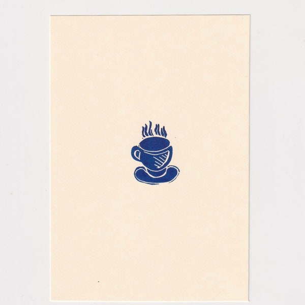 Mini Linocut Teacup Print / A6 Tiny Original Art