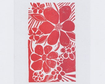 Linocut Print Flowers / 5x7 Original Lino Block Art