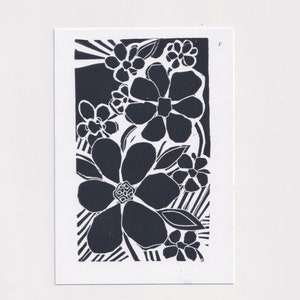 Linocut Print Flowers A6 / Lino Block Original Art