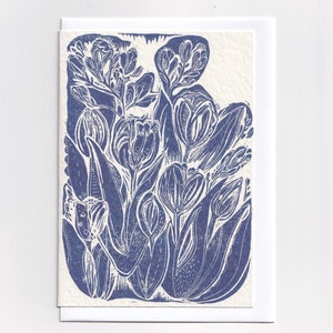 Linosnede tulp / marineblauwe bloem Blanco groeten