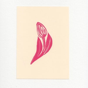 Mini Tulpe Linoldruck - Pink Block Druck - A6 Original Tiny Art