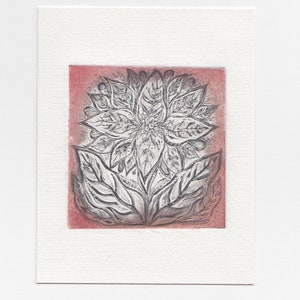 Poinsettia Mini Print - Orange Aquatint Etching- Original Printmaking Art
