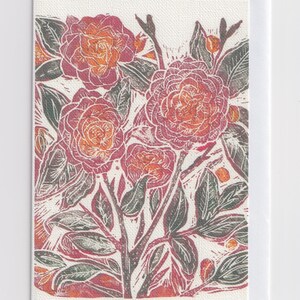 Rosendruck Karte / Blumen Linolschnitt / roter Linoldruck
