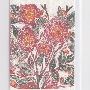 Rose Print Card / Flower Lino / Red Linocut