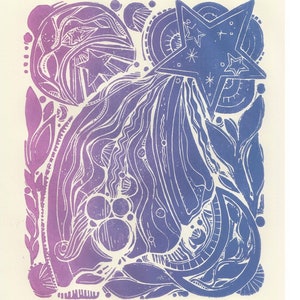 Shooting Star Linocut Print - Original Printmaking Art