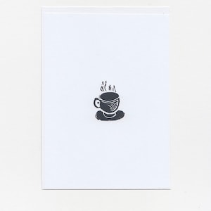 Mini Linolschnitt Schwarzer Kaffee Druck / A6 Tiny Original Kunst