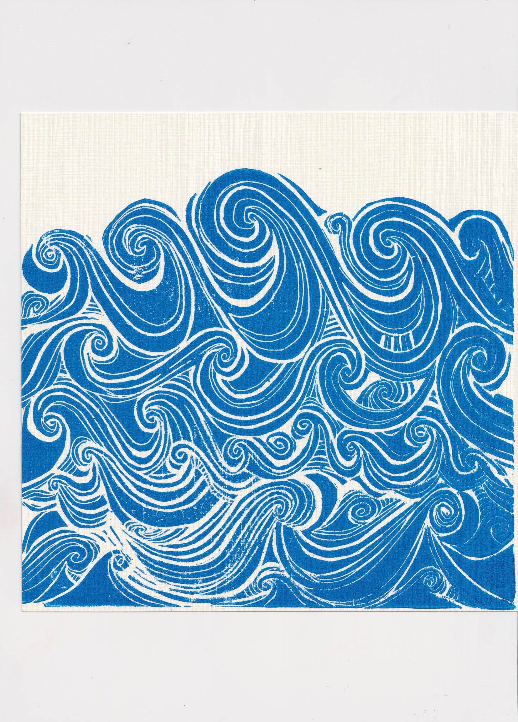 Sea Print // Ocean Waves Blue Lino Print linocut Art // Etsy UK