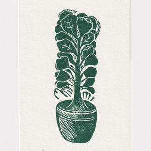 Mini Pflanze Linoldruck / A6 Original Tiny Art