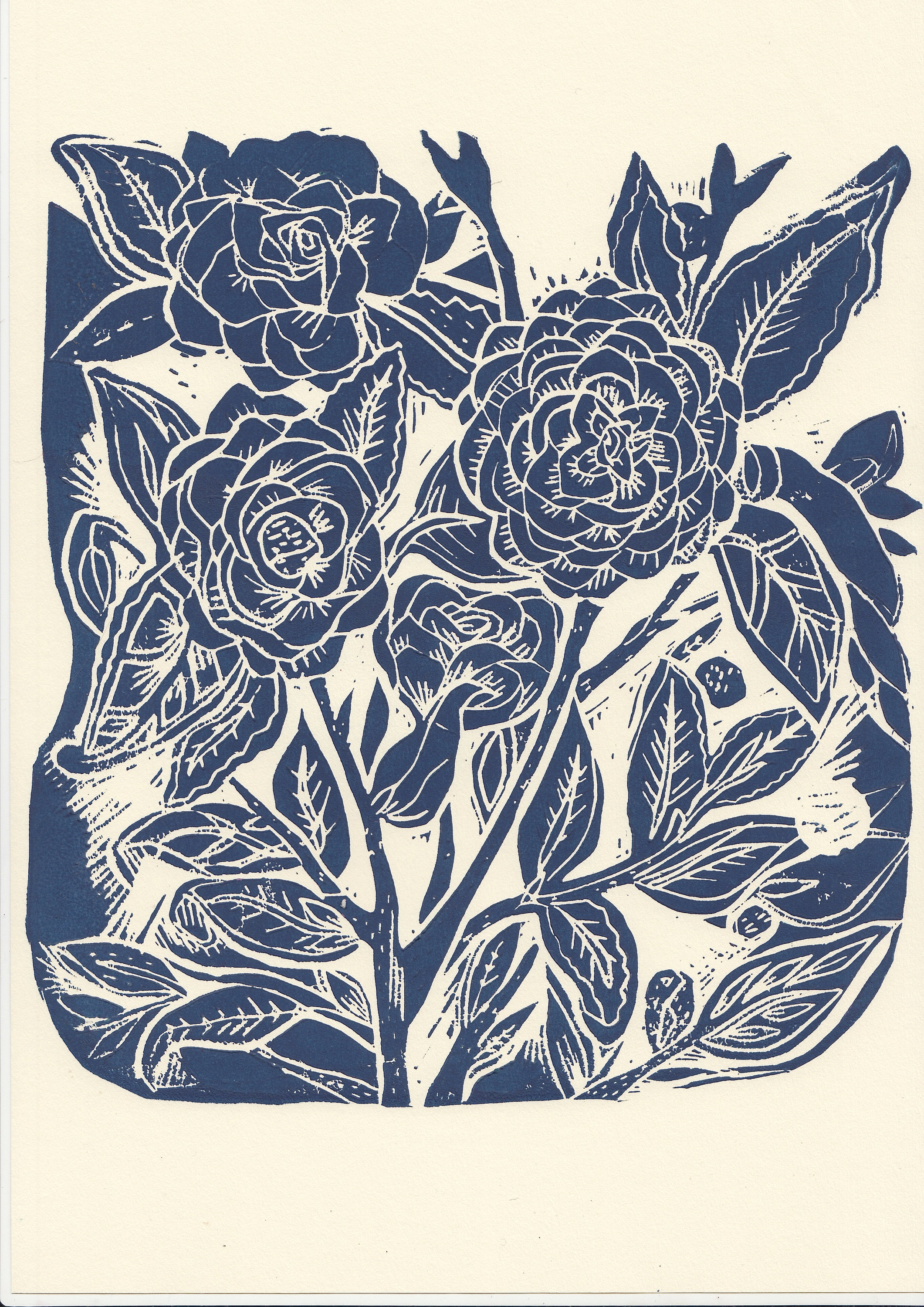 Linocut Print Flowers // A4 Blue Original Art Block Print // - Etsy Ireland