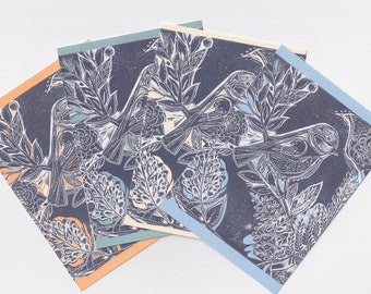 Bird Postcard Set / A6 Linocut Prints /Printmaking Tiny Art