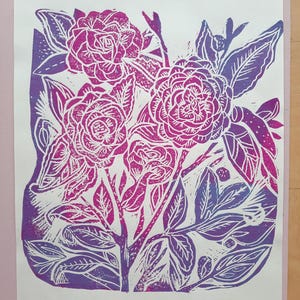 Test Print Sale! Linocut Print Flowers // A4 Pink Original Art Print