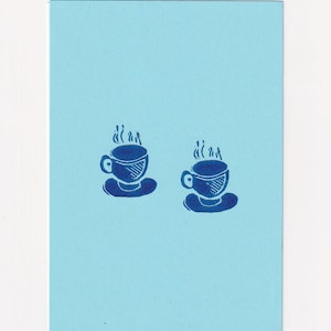 Mini Linolschnitt Tee für Zwei Teetassendruck / A6 Tiny Original Kunst