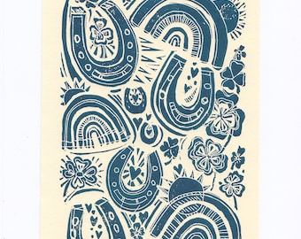 Good Luck Linoldruck / Original Druckgrafik