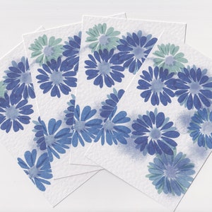 Postcard Set / 4 Blue Print Japanese Inspired Mini Prints / A6 Art
