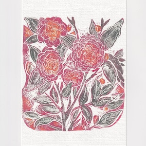 Red Rose Art Print / Small Linocut Style Wall Art