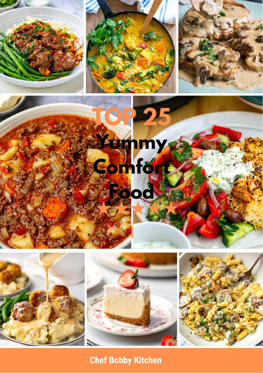 Top 25 Yummy Comfort Food Recipes | Easy \u0026 Delicious Printable Cookbook |  Digital Recipe PDF Download - Etsy, image size:904x1280