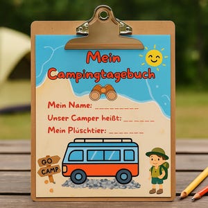 Diario de camping de mis hijos – 7 páginas A4 – PDF para imprimir | Bingo de camping, lista de equipaje, colorear, diario de vacaciones, cielo estrellado